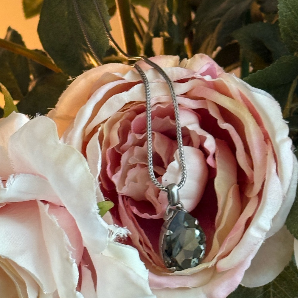 Sorrelli Silver Necklace with Dark Gray Gemstone